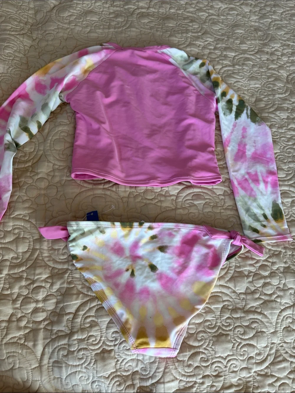 Arizona Jean Company Pink Tie-Dye Long Sleeve Rashguard Bikini Set